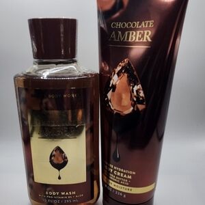 Bath & Body Works Bundle ~ CHOCOLATE AMBER ~ Shea Butter & Hyaluronic Acid NEW!!